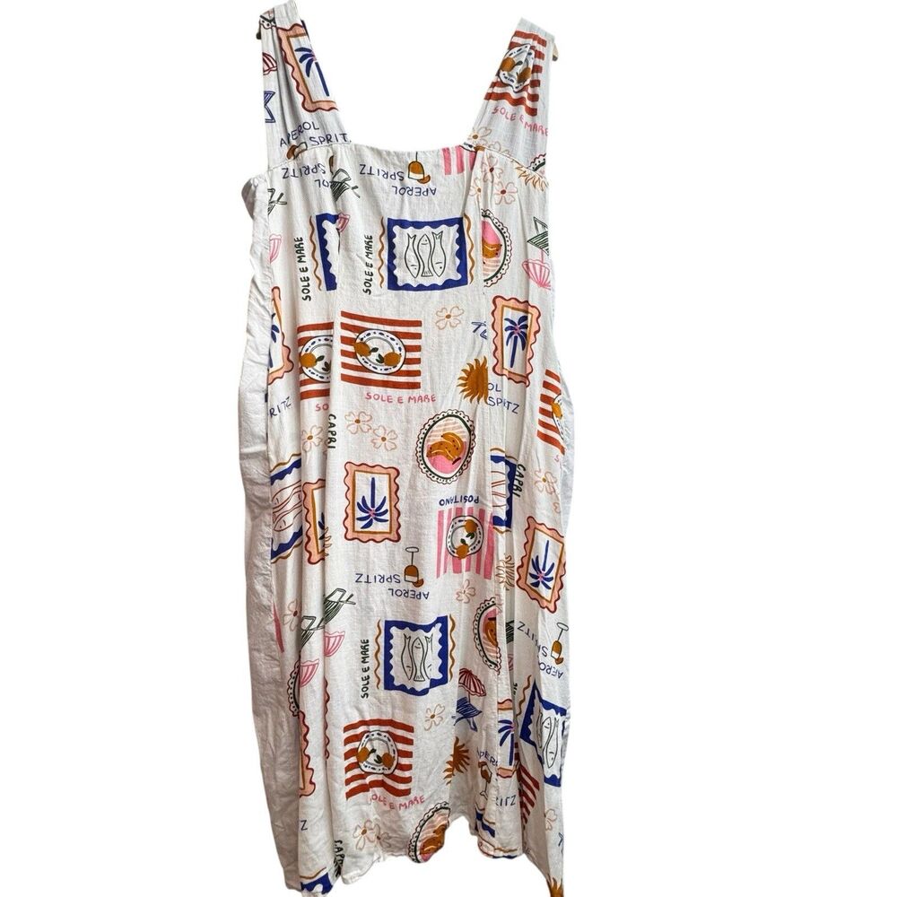 Paper Heart Colorful Artsy Graphic MIDI Dress Linen Blend Size Large